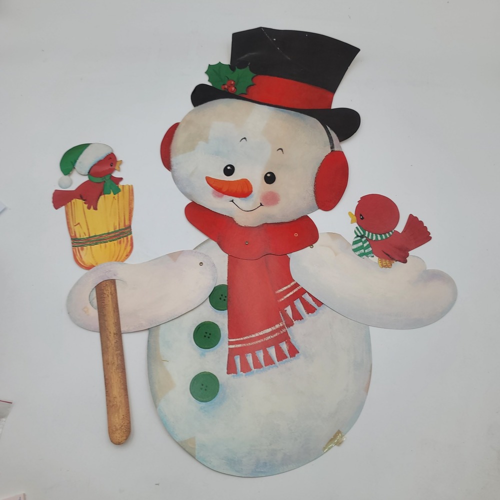 Vintage Jointed Snowman Cardboard Die Cut Christmas Wall Decor Large 26 Inch